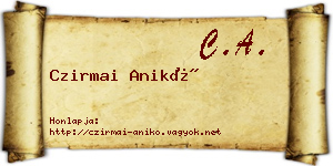 Czirmai Anikó névjegykártya
